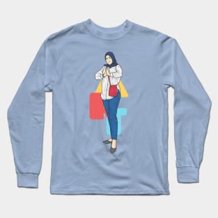 Girl Jeans White Shirt Long Sleeve T-Shirt